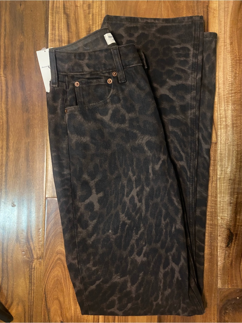 Abercrombie & Fitch Women's Bootcut Jeans in Leopard Print Brown/Black